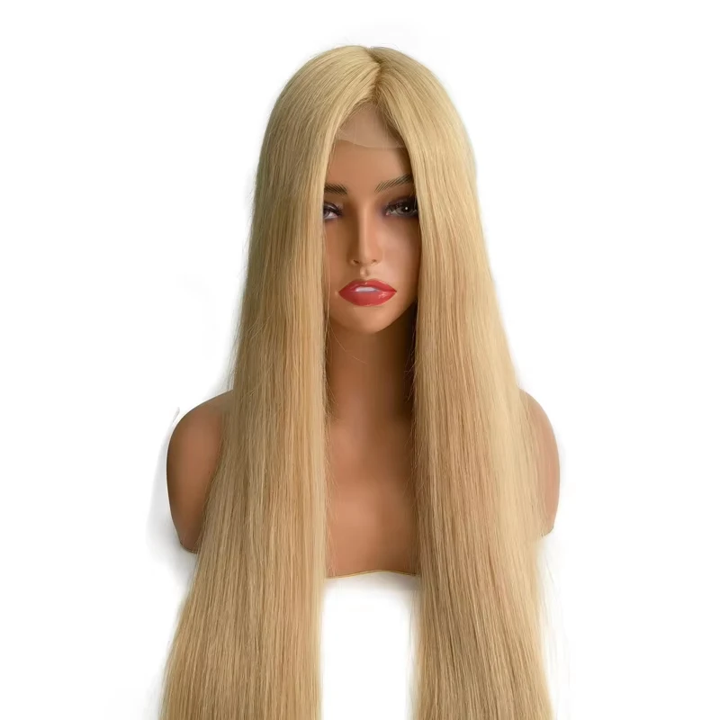 Blond Virgin Human Hair Realistic Lace Base Front Silk Top Woman Full Wigs