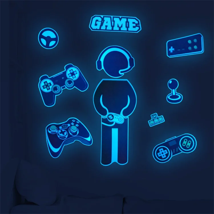 Игровой мальчик мультфильм светящаяся наклейка для комнаты дети для украшения Светящиеся в темноте обои стикер флуоресцентный Декор