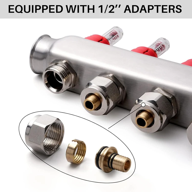 SANIPRO Stainless Steel Water Separator Distributor Mixing Valve System PEX Radiant Underfloor Heating Flow Meter Manifolds