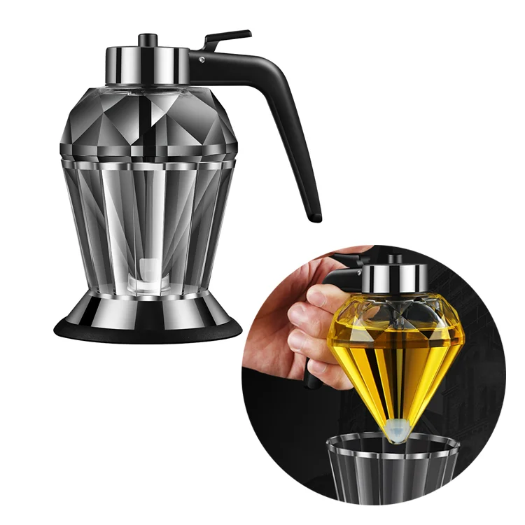 Multifunctional Hot Sale Diamond Shaped Glass Honey Oil Vinegar Dispenser With Handle