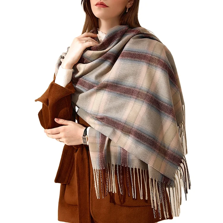 2022 модный теплый мягкий кашемировый теплый зимний шарф с кисточками в клетку для женщин