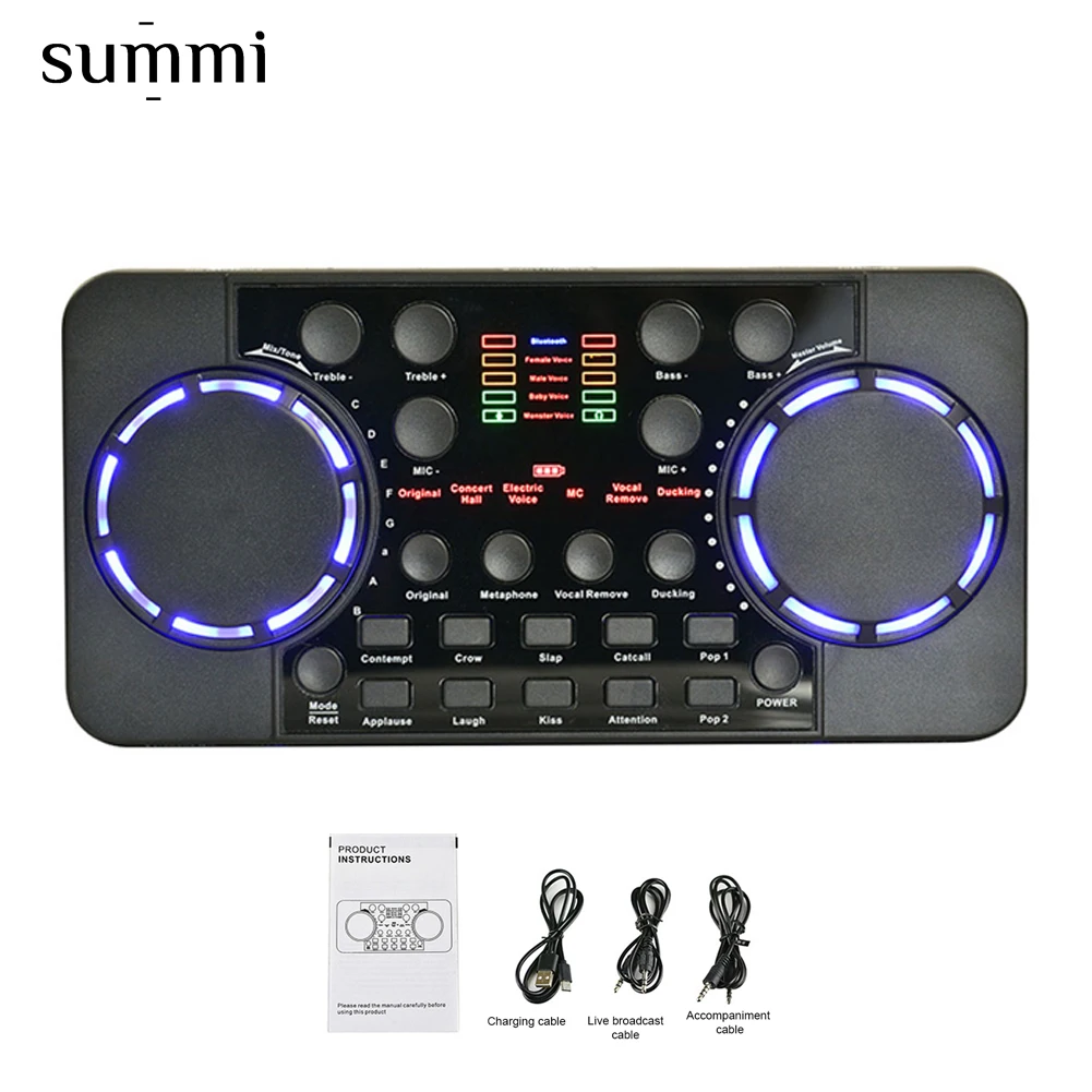 New Design Pro Live Streaming Sound Card 10 Sound Adjustable Effects BT 4.0 Audio Interface Mixer for Phone PC  Computer Usb