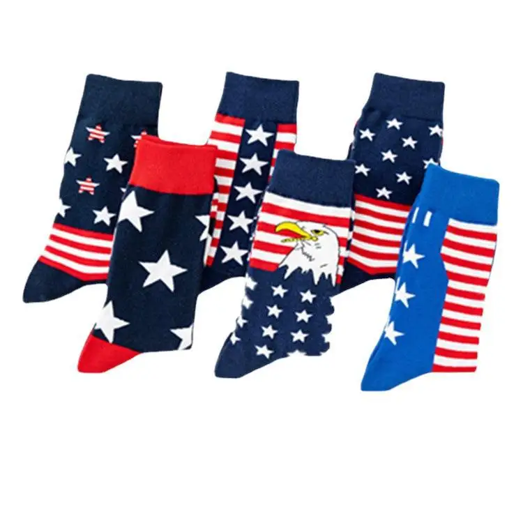 Wholesale Patriotic American Flag Patterned Socks Men Casual Novelty USA Cotton Crew Socks Bulk