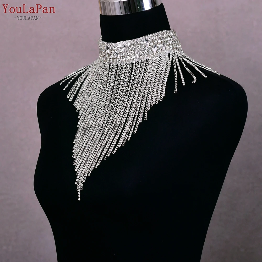 YouLaPan SG28 New Luxury Necklace Ladies Prom Jewelry Gift Bridal Rhinestone Tassel Chain Wedding Rhinestone Large Necklace