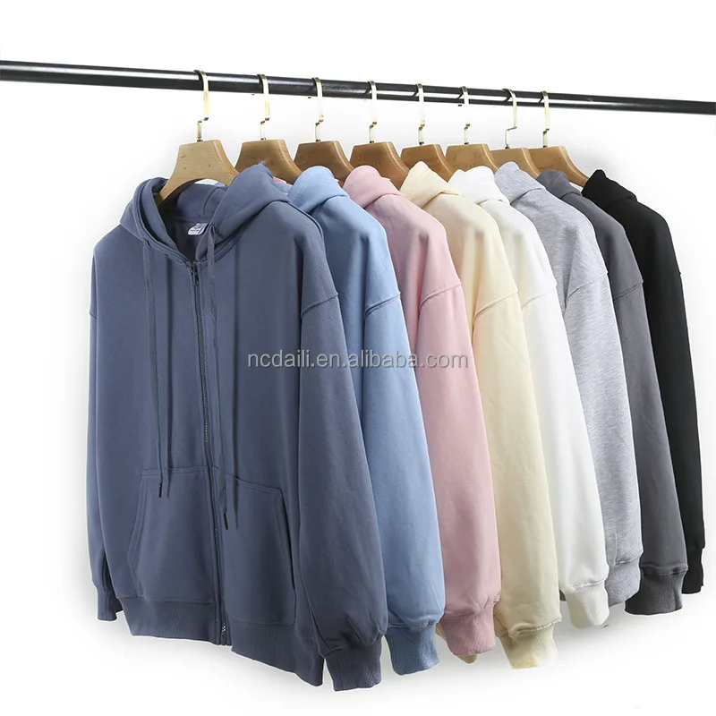 Wholesale  Custom Street Wear Organic Cotton Hoodie Unisex Plain Zip Up Pullover Hoodie OEM