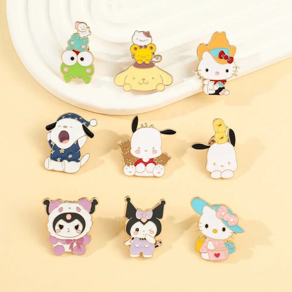 Cute Cartoon Sanrio Brooch Soft And Cute Kulomi KT Cat Melody Metal Badge Clothing Bag Accessories