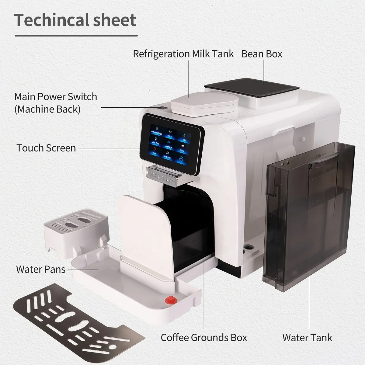 Professional LCD Touch Screen Display Full Automatic Espresso Coffee Maker Machine with Grinder
