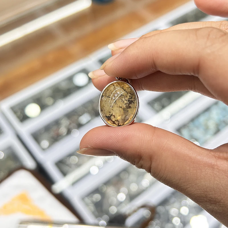 Natural scenery dendritic agate pendant 925 sterling silver ring hot fashion accessories to send family