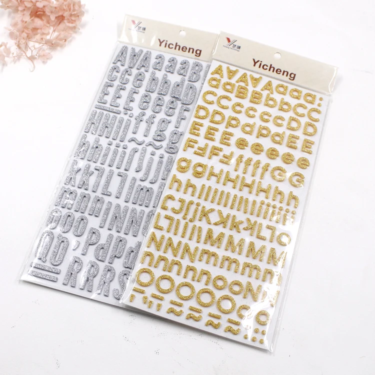 Custom Glitter Alphabet letters sticker Sheets for Scrapbook