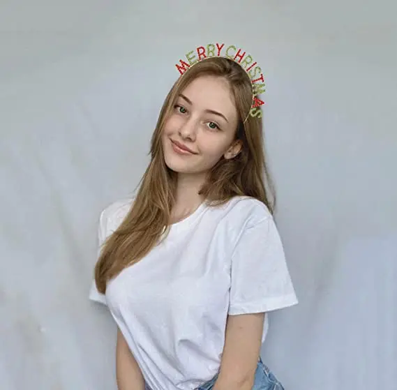 Holiday Tiara Crown Merry Christmas Happy New Year Winter Headband for Women Girls Lady Vibrant Colored Crystal Rhinestone party