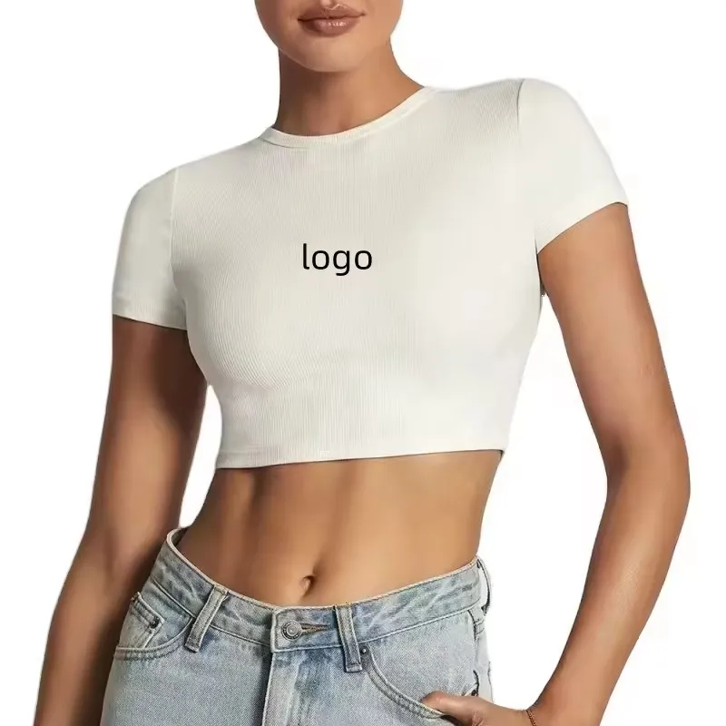 Y2k Custom Fashion 100% pure Cotton Solid Color Baby Tee Cropped Screen Print Plain  T Shirt Top Hip Hop White T-shirt Crop Top