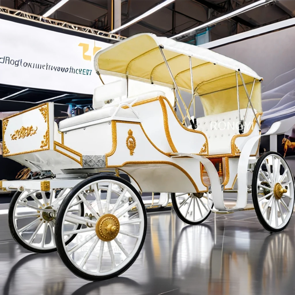 4 wheels White Sightseeing horse drawn/ electric horse carriage tourist buggy electric cart sightseeing horse carriage for sale