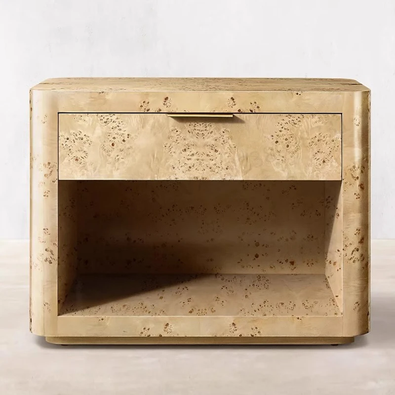 RH American Solid Wood Bedside Table Vintage Oak Tree Burr Craft Bedside Cabinet Bedroom Log Antique Drawer Locker Custom