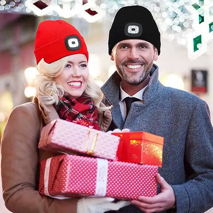 USB Rechargeable High power ultra bright Headlamp Hat Warm Knitted Unisex Headlight Hat Multifunction portable gift  headlight