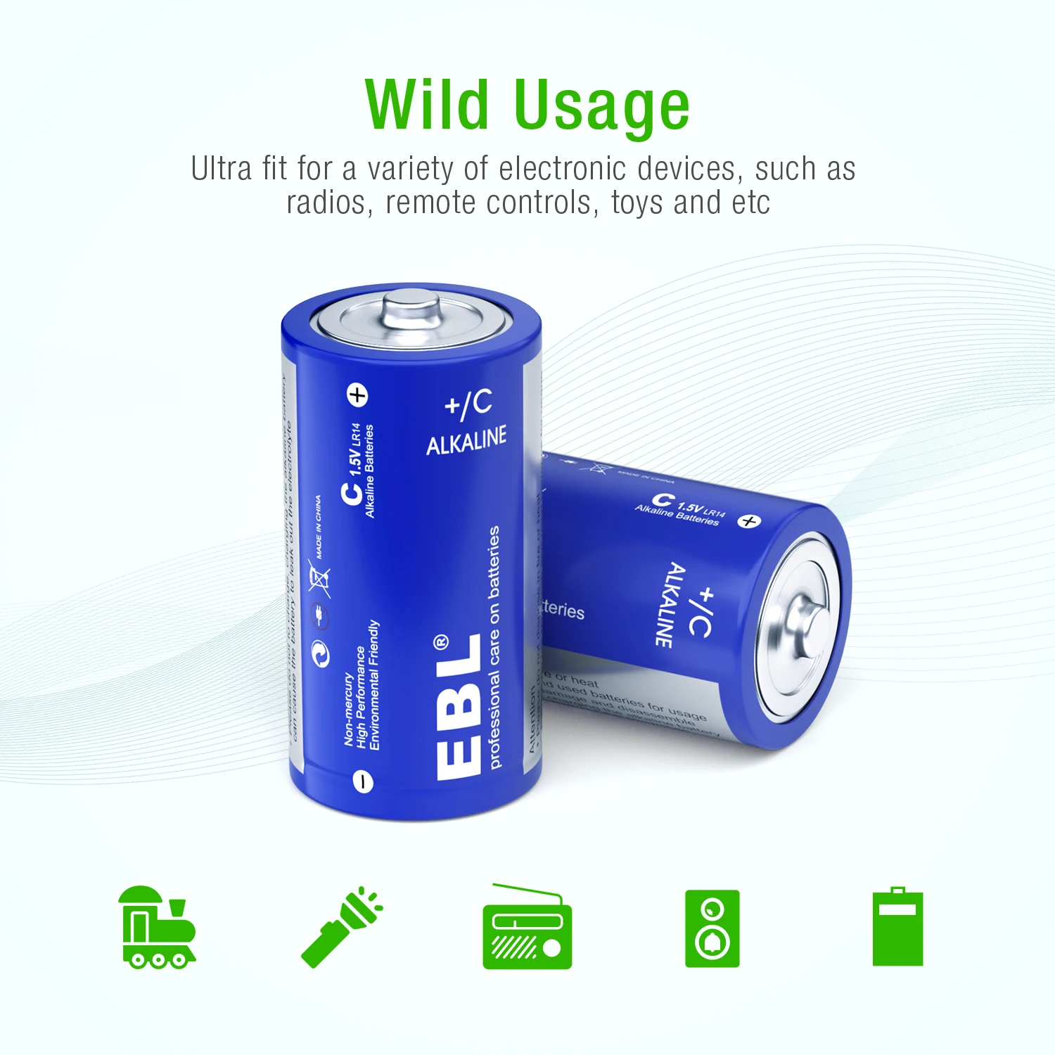 Flashlight Ebl LR14 8000Mah 1.5V C Size Um2 Dry Cell Battery 1.5V Alkaline Battery Primary Batteries