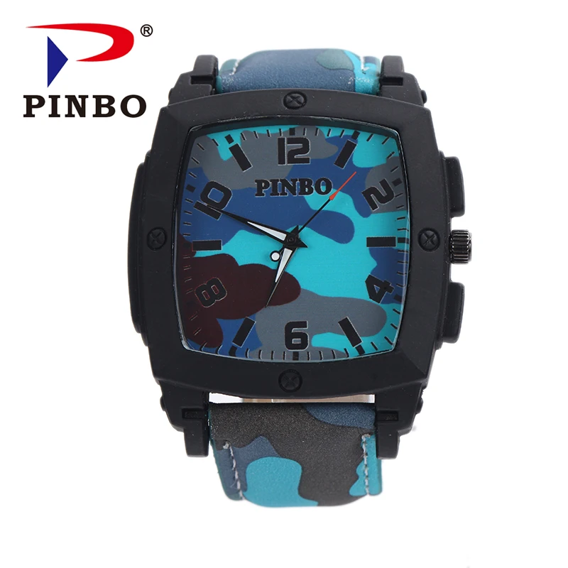 hot selling custom your logo Leather Band  classic wrist watch cheapest Quartz Geneva sport camouflage Watches for boy