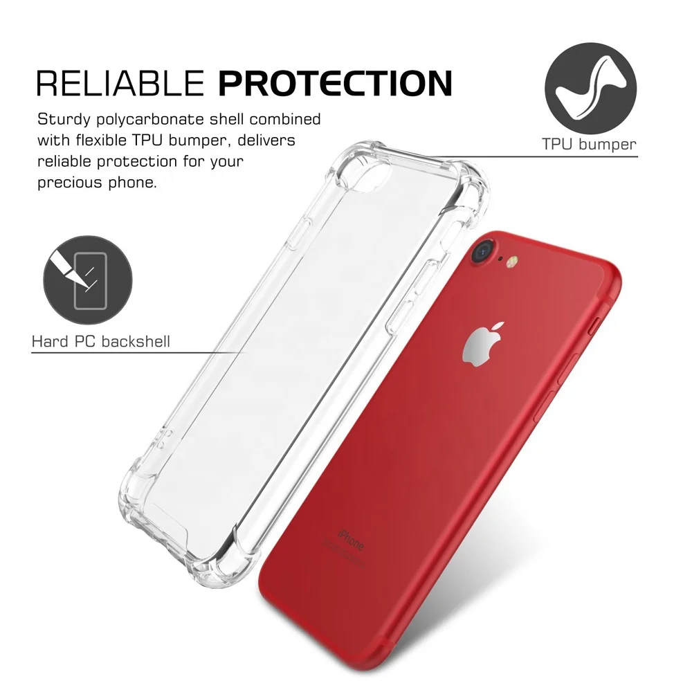 Shockproof Clear Case For iPhone SE2 Soft TPU Hard PC Back Cover, For iPhone 7 Bumper Case Clear With 4 Corners Air Cushion