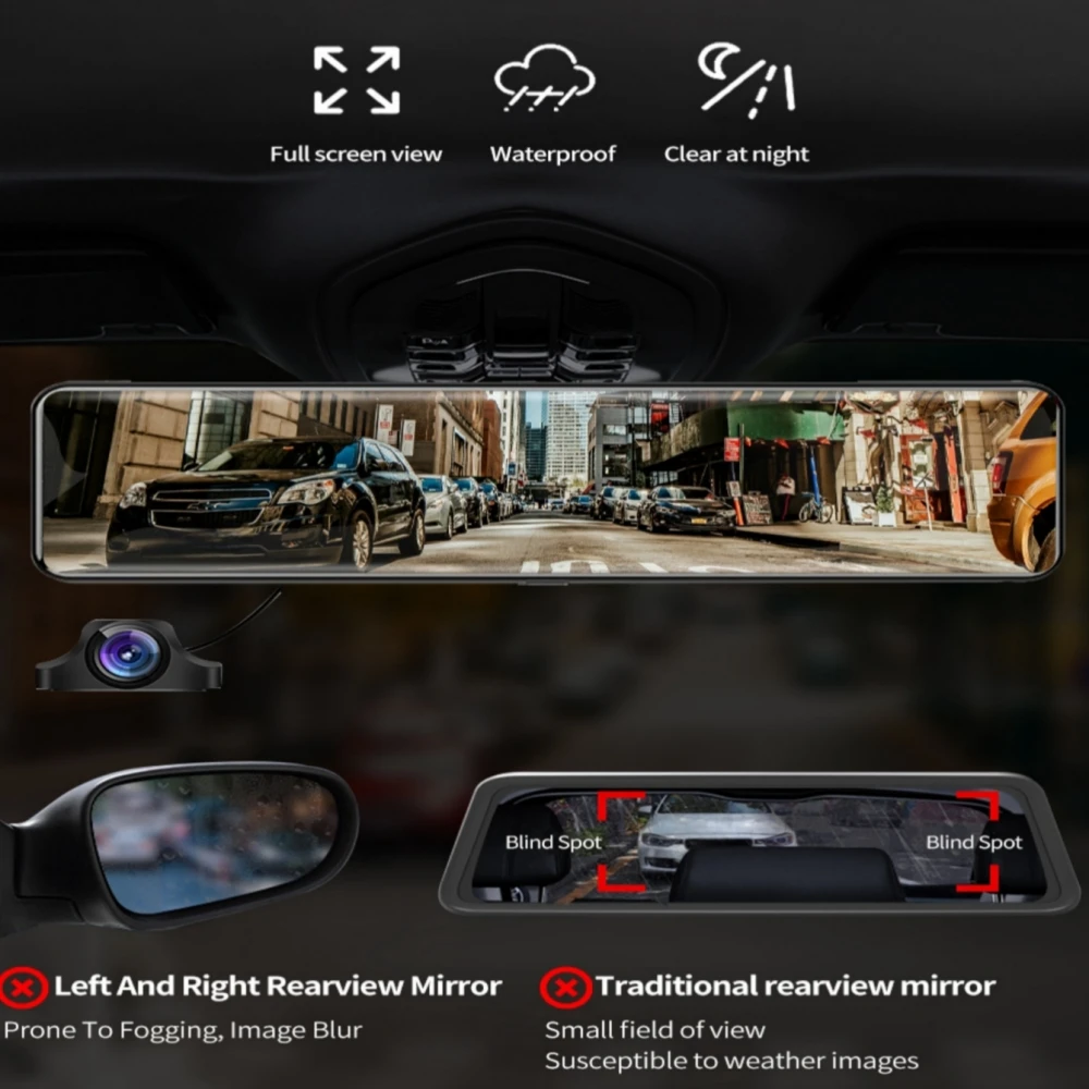 4K+1080P 12 Inch Rearview Mirror Car Dvr Dash Cam car dash camera front and rear 4K with WIFI GPS dual lens auto electronics