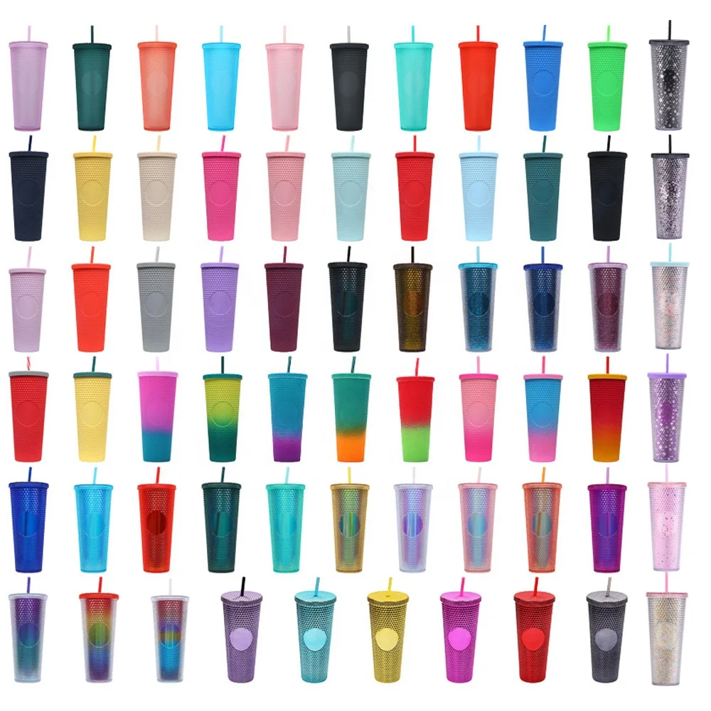 Wholesale tumblers bulk plastic colorful cup 24 Oz double wall snow globe skinny acrylic tumbler gradient with lid and straw