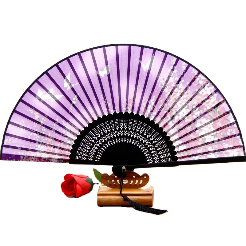 High quality Hand held fan Mini Hand Fan Chinese Bamboo rib customized logo silk fan
