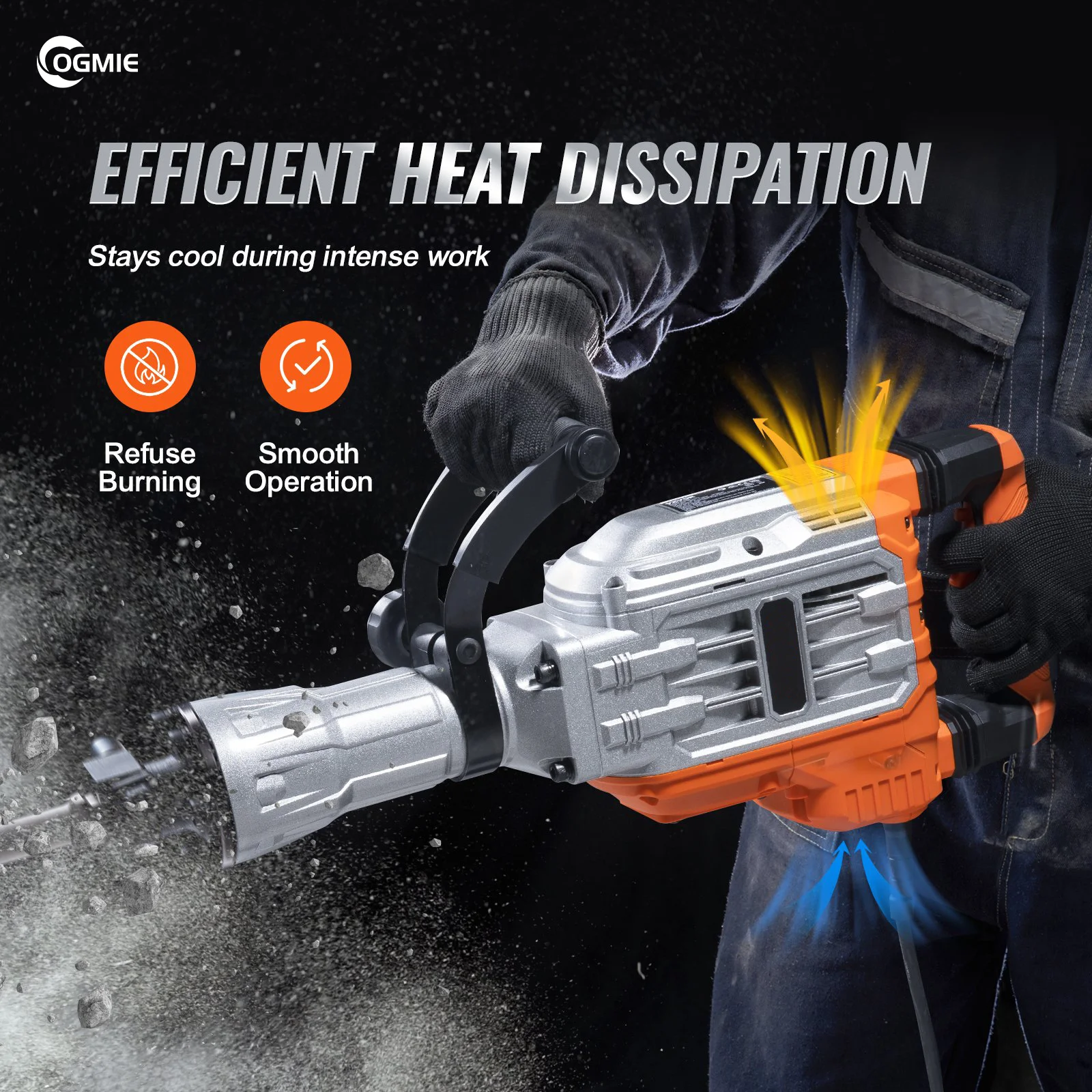 OGMIE Professional Electric Demolition Jack Hammer Industrial Power Tools Breaker Drilling Machine with Armature Drills