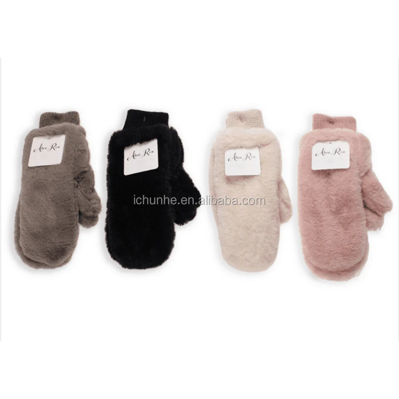17 years factory OEM rabbit fur mitten glove fake fur sherpa lining polyester winter gloves mittens