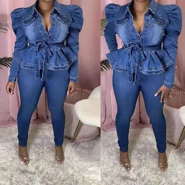 
Cyalaa Wholesale Custom Summer Denim Jacket Women Tops Fashion Sexy Women Causal Long Sleeve Top 