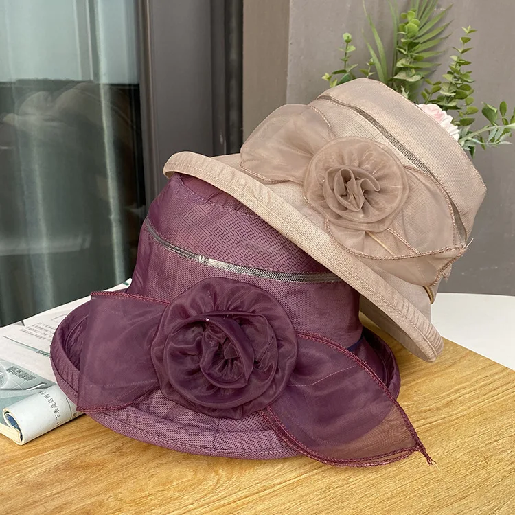 Factory Direct Premium Organza Gauze Flower Church Hats Evening Party Elegant Fascinator Hats Sequin Sun Hats For Women Ladies