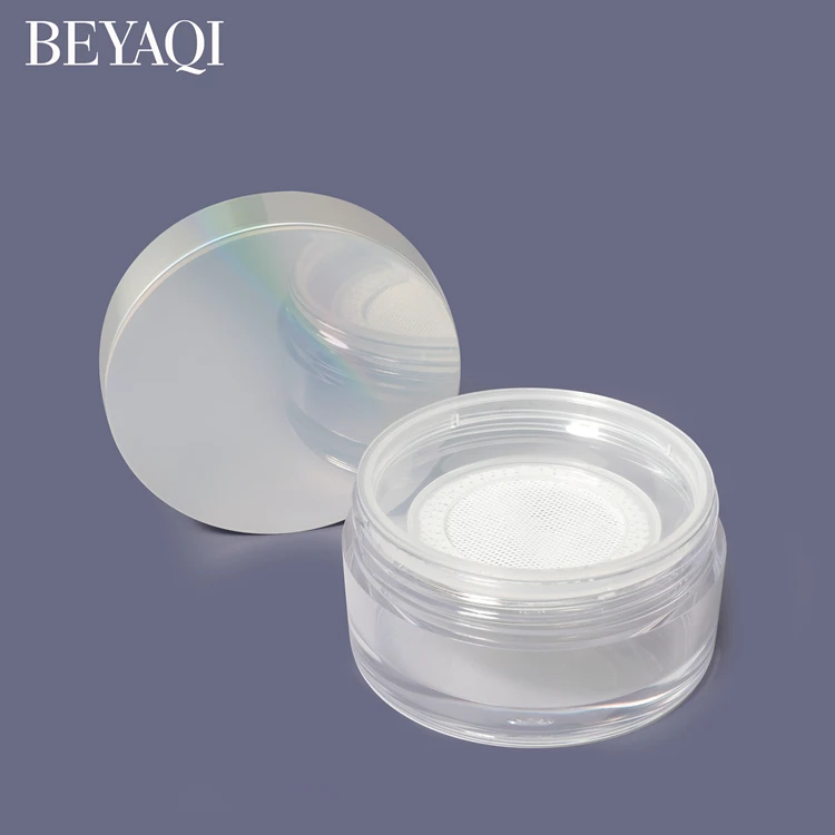 40g ABS PP PE AS Empty transparent round gold case cream blush setting cosmetic makeup loose powder case with sifter