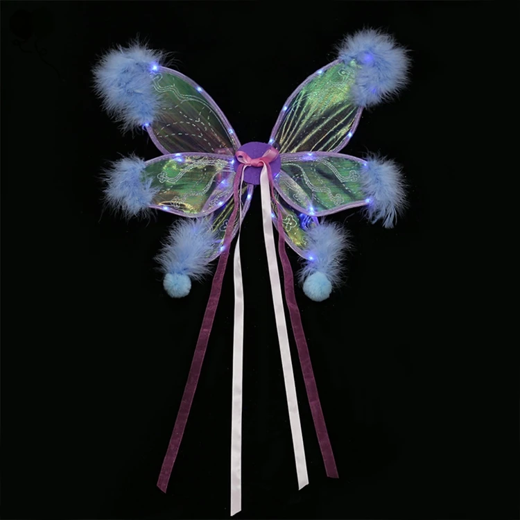 Fairy Elf Princess Angel Wings Women Girls Halloween Birthday Party Cosplay Costumes Ribbon Tassels LED Butterfly Wings KD1951