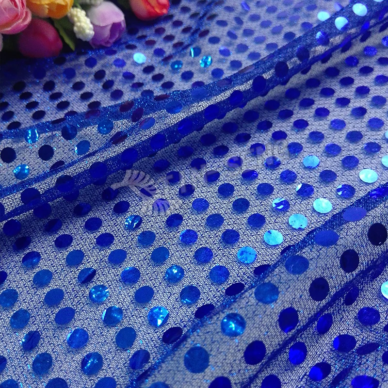 Royal Blue Polka Dot 6mm sequin fabric for home decoration