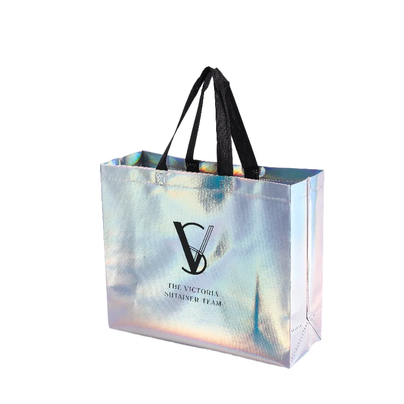 Custom reusable foldable custom logo non woven tote bag Multicolor Small Gift Bags Glossy Hologram Goodie Bags