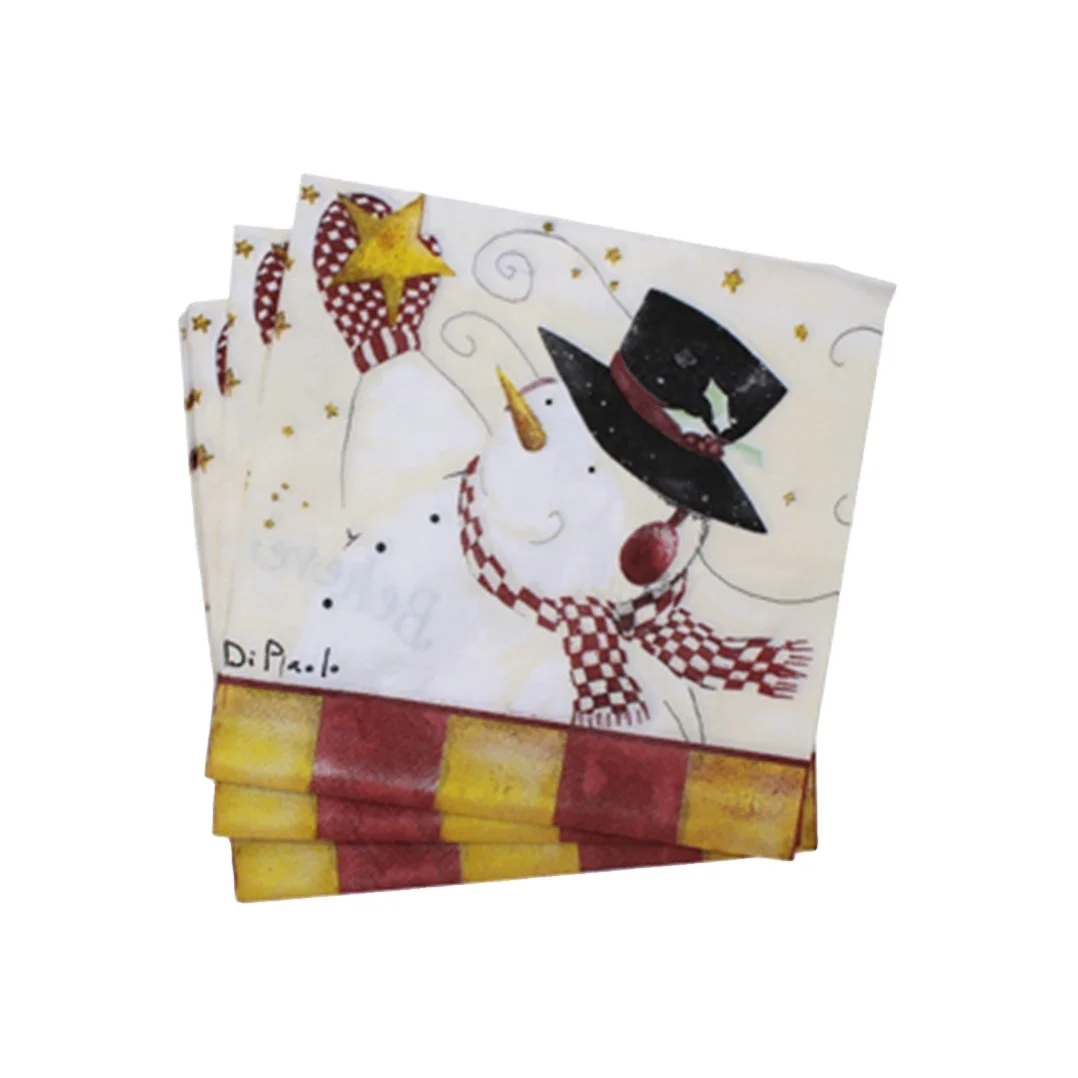 Yiwu Factory Christmas Snowman Logo Style Printed Heart Decoupage Paper Napkins