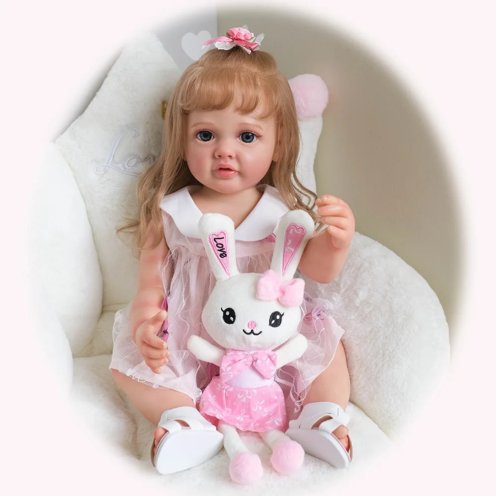 55CM  reborn baby dolls Toddler Girl look like real cute baby Handmade 3D Skin with long hair