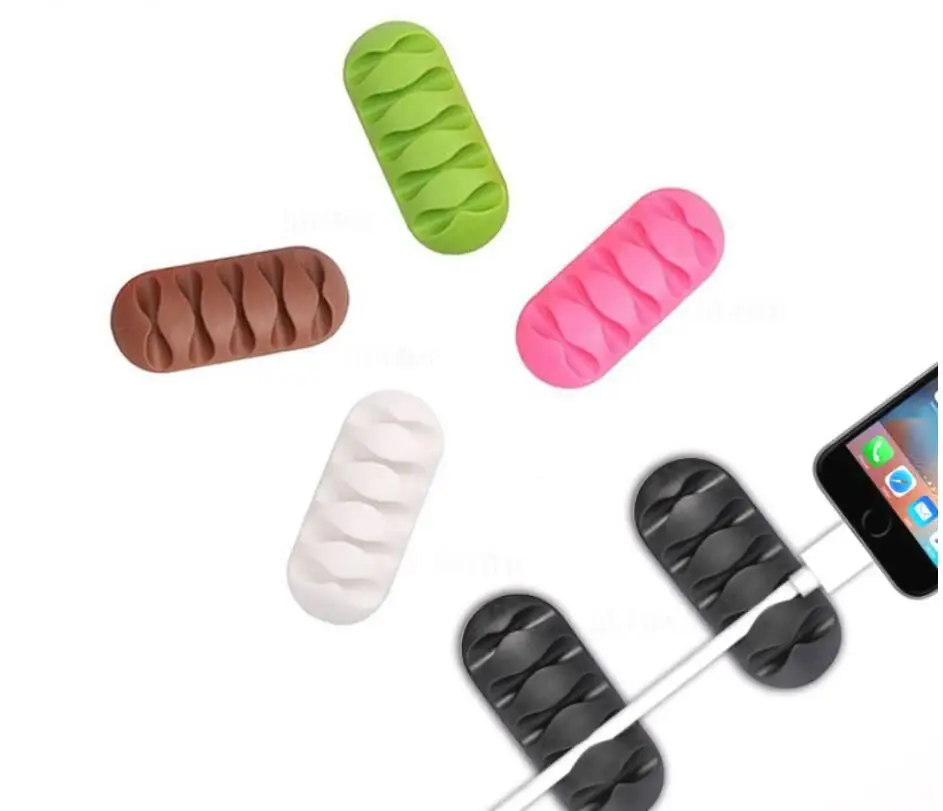 Multipurpose Desktop phone Cable Winder Earphone clip Charger Organizer Management Wire Cord fixer Silicone Holder 5 slot Strip