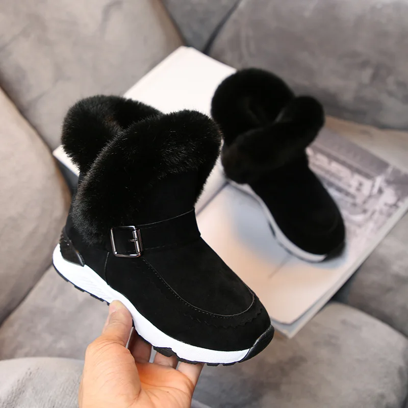 Оптовая продажа, зимняя обувь без шнуровки для девочек, зимние меховые теплые кожаные детские ботинки до щиколотки
