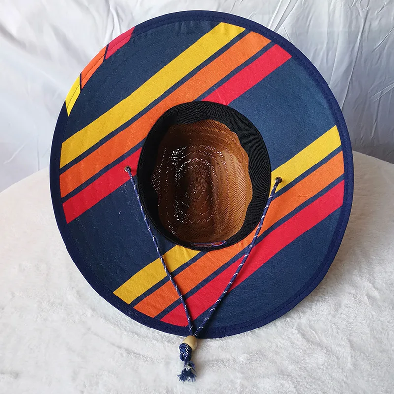 Outdoor Beach Straw Lifeguard Sun Hat with Adjustable Chin Cord