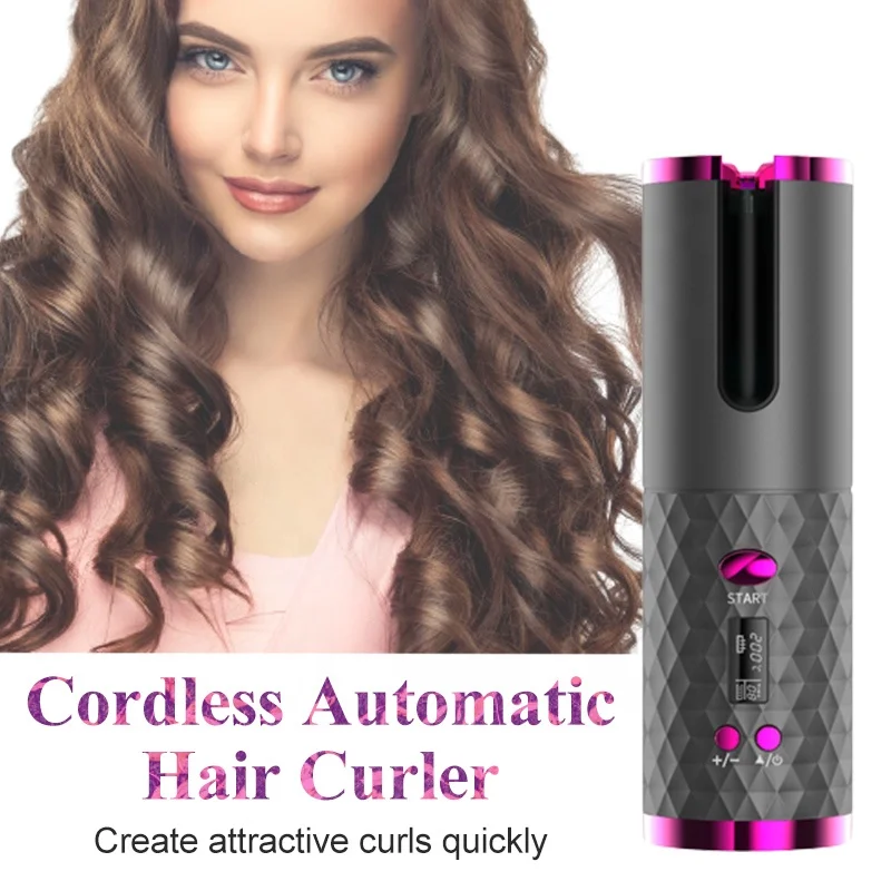 Hair Styling Tool Automatic Ceramic Magic Wand Curl Hair Mini USB Rechargeable Rotating Hair Curler 5000mAh Power Bank Function