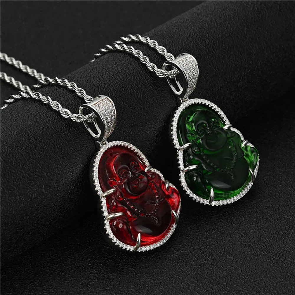 Cities Jewelry Custom Brass Vintage Iced Out Hand Setting CZ Jade Resin Buddha Pendant