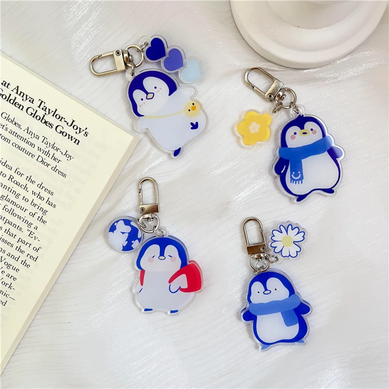 Wholesale Penguin Design Acrylic Keychain Epoxy Flash Cartoon Holographic Keychain Print Acrylic Keychain Custom LOGO