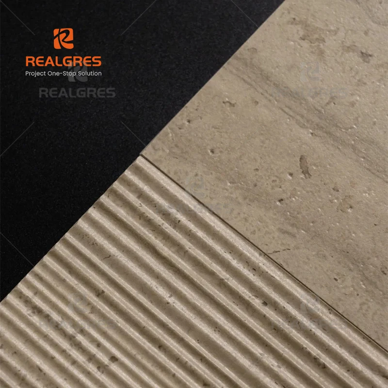 Realgres Bathroom 600x1200 Yellow Slotted Matte Marble Travertine Slab Flooring Travertine Porcelain Tile For Project