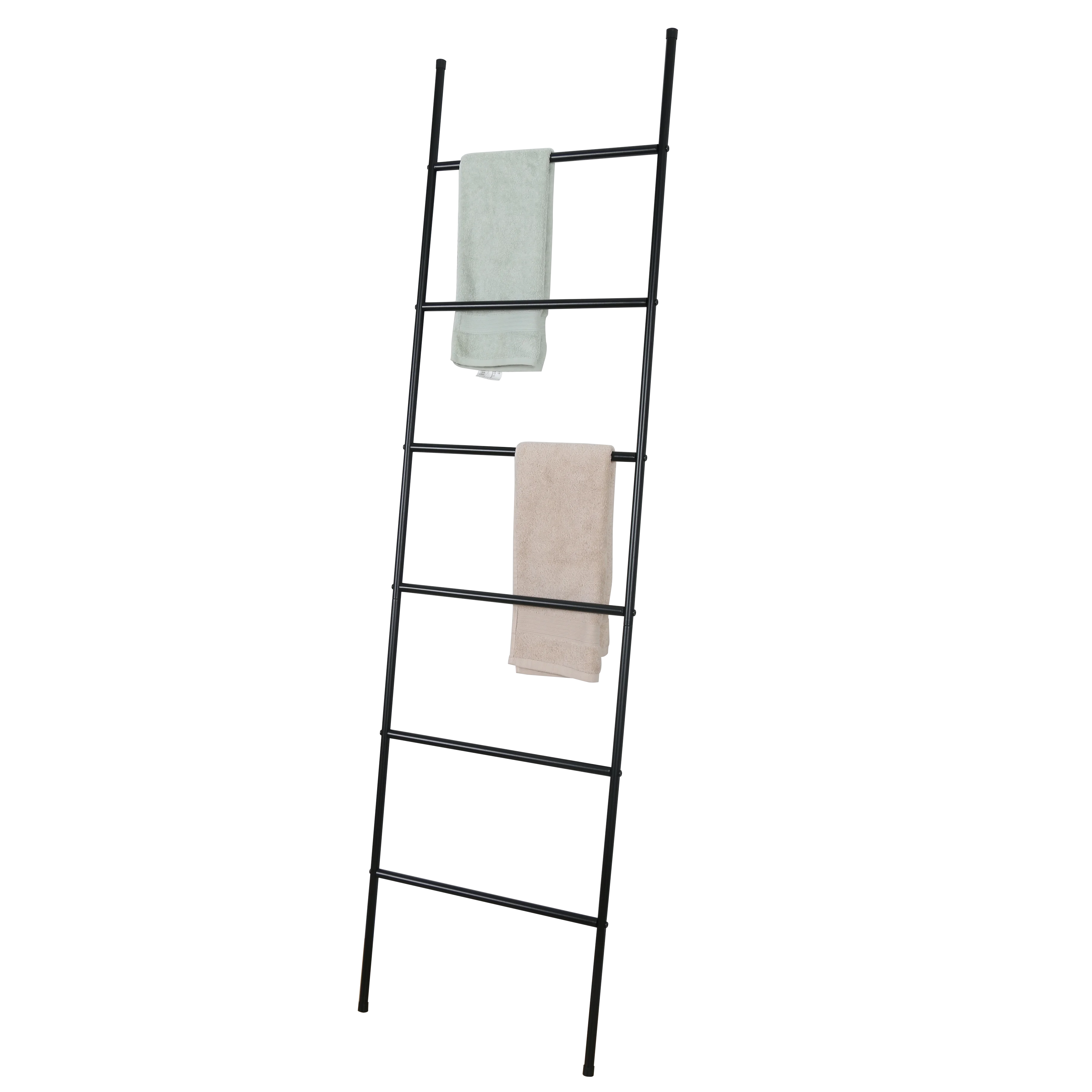6 Levels Bathroom Accessory Towel Rack Trapezoidal Floor Standing Towel Rail Black Ladder Towel Rack