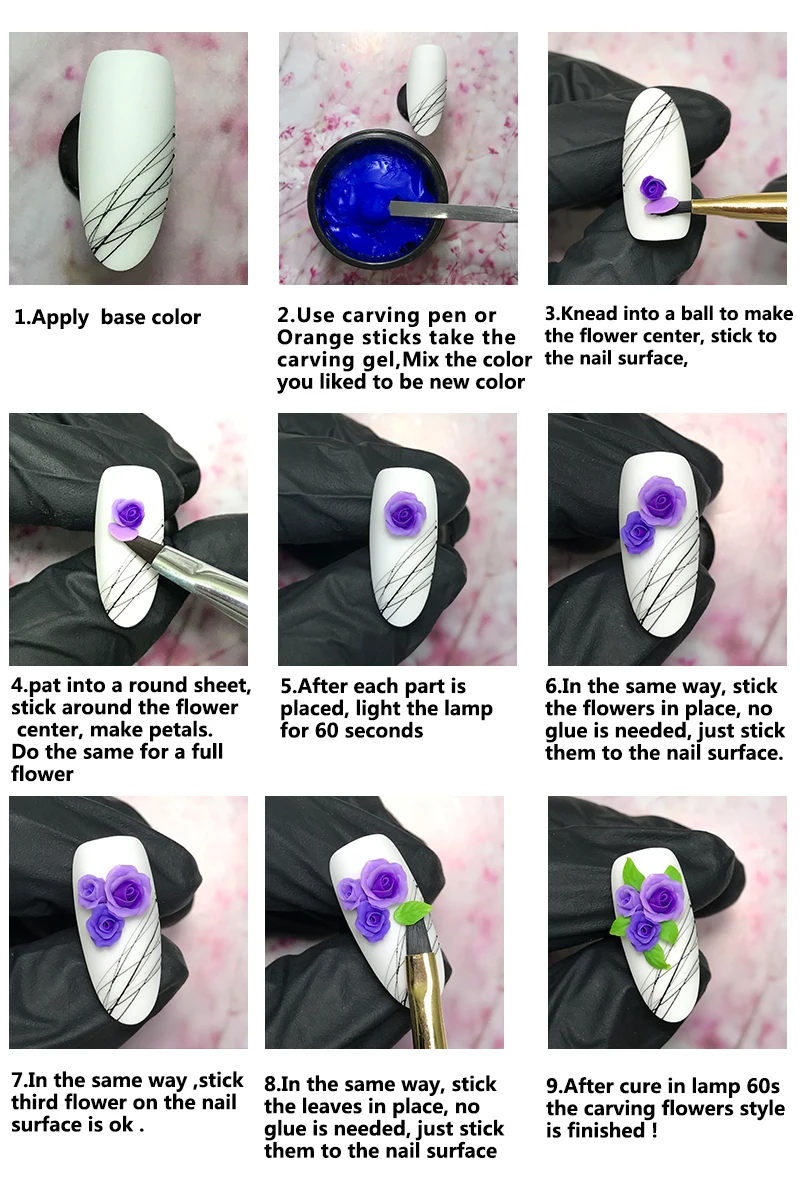 QSHY Custom Logo Soak Off UV LED 4D Nail Art Carving Flower Sculpture Modeling Gel Polish