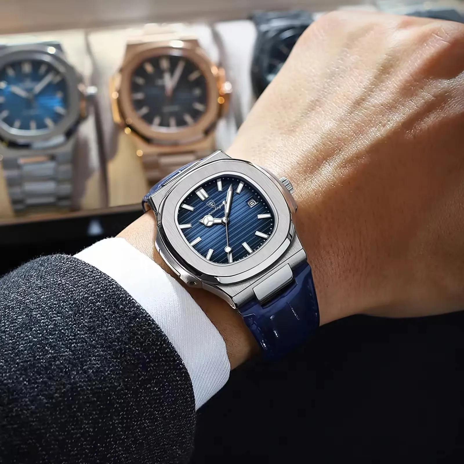 POEDAGAR 613 Stainless Steel Calendar Luminous Waterproof Male Clock Brand Fashion Square Dial Watch For Men Luxury Casual Watch