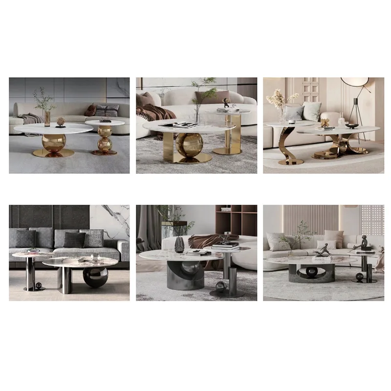 Furniture Modern Luxury Gold Tea Table Set Stainless Steel modern round coffee table