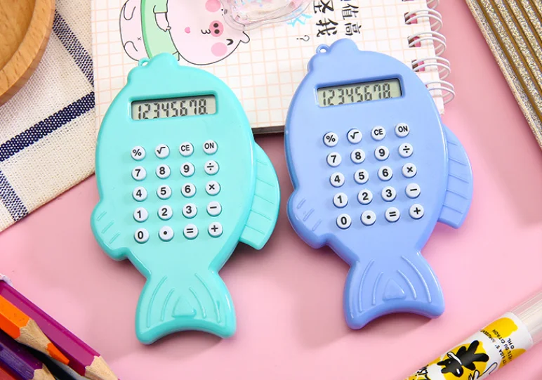 Mini Cartoon fish  Calculator 8 Digit Display Pocket Size Battery Powered Electronic Calculator Mathematics Cute School Supplies