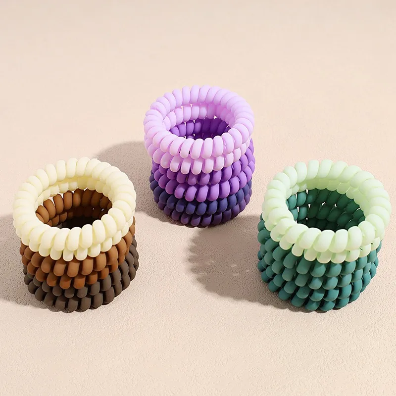 New 6 Pcs Each Box Stretchy Silicone Wrist Hair Coil Bracelet Ponytail Hair Accessories Elastic Telephone Cord Hair Ties