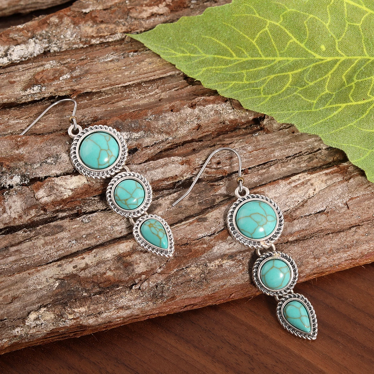 Navajo designs western silver  3-pieces turquoise stone dangle earrings western earrings for women