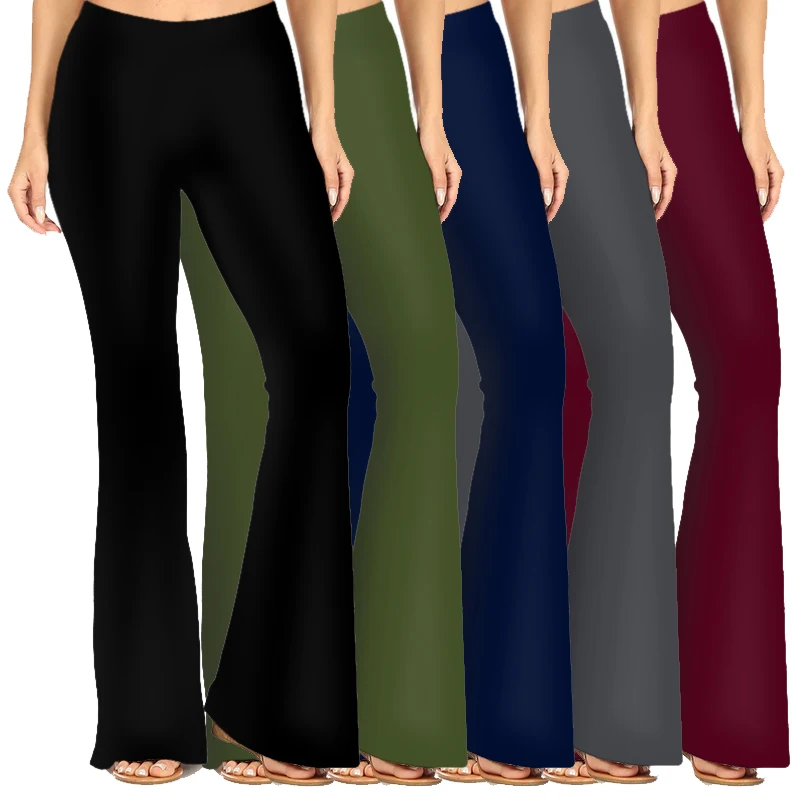 Wholesale gsm230 high yoga waist bell-bottomed pants buttery soft yiwu black solid color flare leggings for women