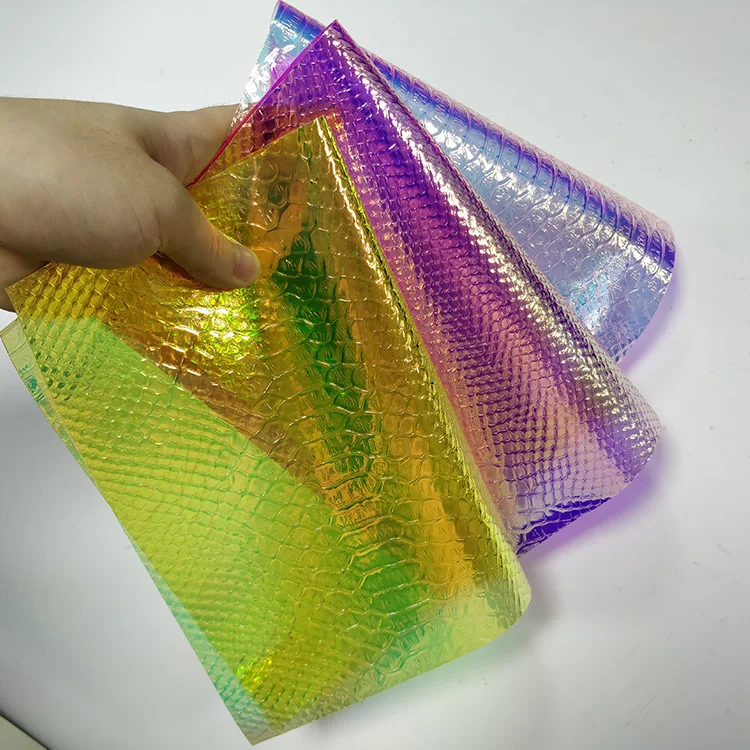 Holographic Embossing Pvc Transparent Dichroic Holographic Lamination Vinyl Roll For Bags DIY Craft